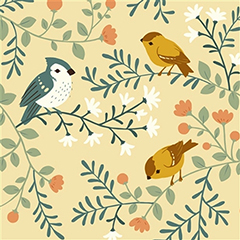 Birch fabrics tissus jersey coton bio Acorn trail Bird branches